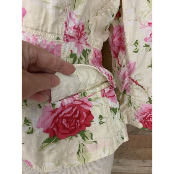 Vintage Y2K Banana Republic Rose Print Fitted Jacket Sz 8 Linen Cotton Coquette - Picture 3 of 13